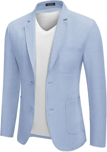 Vista 4 de COOFANDY Chaqueta casual para hombre, ajuste regular, ligera, con dos botones, de espiga