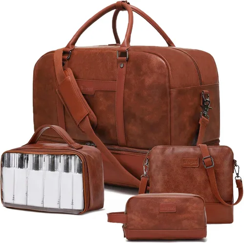 Vista 10 de Bolsa de fin de semana Wogarl para mujeres y hombres, bolsa grande de noche, bolsa de viaje de lona con compartimento para zapatos, bolsa de aseo