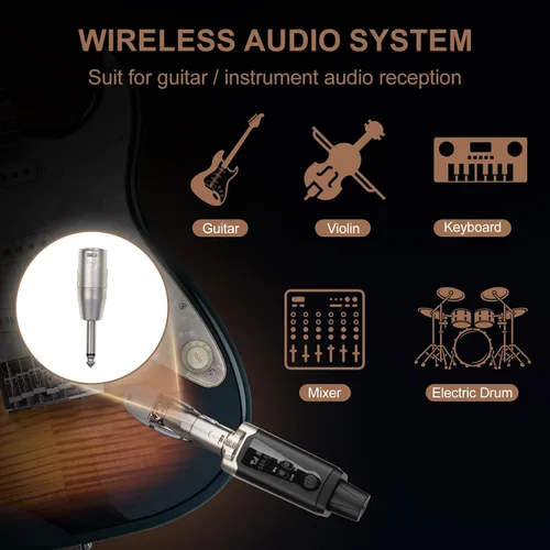 Vista 3 de Depusheng Receptor transmisor de guitarra inalámbrico T9, receptor transmisor de micrófono inalámbrico XLR Sistema inalámbrico para micrófono