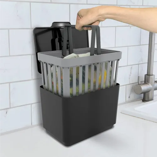 Vista 5 de GLAD Contenedor de abono para cocina, 1.5 galones, recipiente de plástico con cesta interior extraíble, soporte de almacenamiento de bolsas