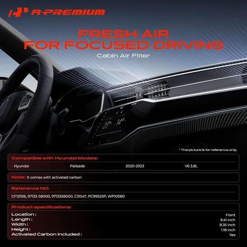 Vista 2 de A-Premium Filtro de aire de cabina con carbón activado compatible con Hyundai Palisade 2020 2021 2022 2023 - V6 3.8L - Reemplazar # 97133-S8000