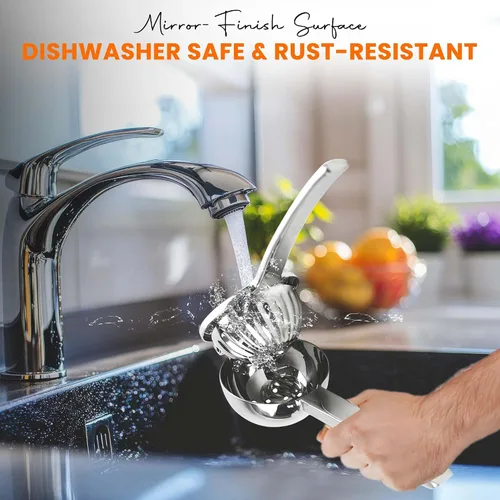Vista 6 de Exprimidor de limón de acero inoxidable resistente - Prensa de cítricos de mano para un jugo sin esfuerzo