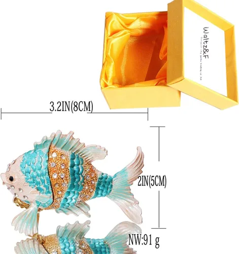 Vista 2 de Waltz&F - Caja de baratijas con diseño de peces tropicales con bisagras pintadas a mano