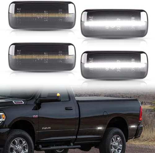Vista 9 de POPMOTORZ 4 piezas de luz LED de marcador lateral de guardabarros compatible con lámpara de cama trasera para Dodge RAM 1500 2500 3500 2010-2017