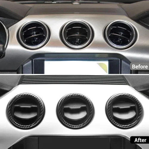 Vista 2 de Hoolcar Cubierta de ventilación de aire acondicionado con control central para Ford Mustang 2015-2020, fibra de carbono