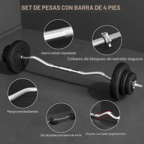 Vista 7 de Yaheetech - Juego de mancuernas con barra olímpica y pesas (66LB, 55LB, 44LB) con acabado cromado y color negro