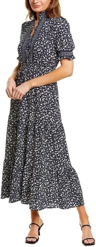 Vista 4 de London Times Vestido midi escalonado con volantes SLV para mujer, Negro