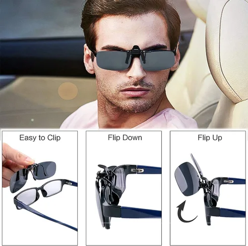 Vista 6 de Polarized Clip-on Sunglasses Anti-Glare Driving Glasses for Prescription Glasses