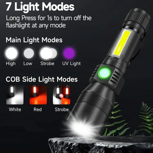 Vista 3 de AdamStar Linterna de Luz Negra, Linternas Recargables 3 en 1, Linterna LED Magnética de Luz UV de Alto Lúmenes, Linterna Impermeable de 7 Modos