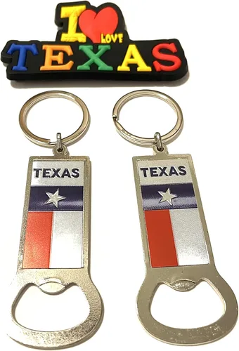 Vista 18 de Juego de 2 llaveros de recuerdo de Texas con imán para nevera con texto en inglés "I Love Texas", Diseño de horizonte de Dallas, Mediana