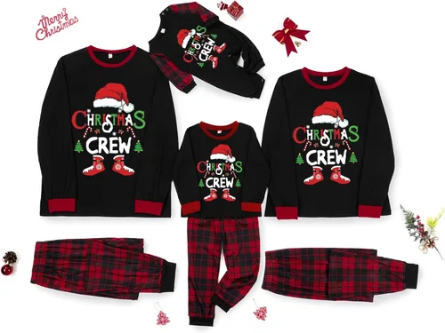 Vista 6 de WakeUple Pijamas de Navidad a juego para la familia, conjuntos de pijamas de Navidad clásicos rojos para mujeres, hombres, niños, perros y bebés
