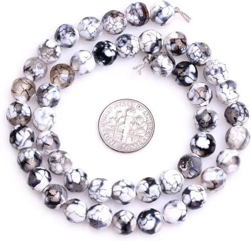 Vista 3 de Cuentas sueltas, gemas de ágata redondas facetadas naturales para realizar joyería a mano en grandes cantidades, bricolaje. Una tira: 15 pulgadas
