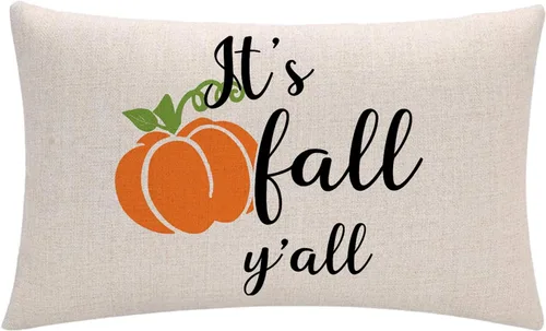 Vista 3 de 7COLORROOM Juego de 2 fundas de almohada con texto en inglés "It's Fall Yall" de cosecha de otoño, rectangular/funda de cojín de cintura, fundas