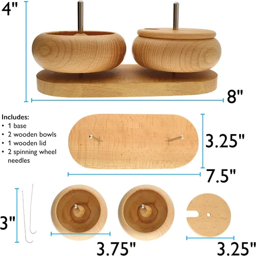 Vista 4 de The Beadsmith Spin & String Duo - Incluye 1 base, 2 cuencos de madera, 1 tapa de madera y 2 agujas giratorias, cuentas de semillas de cadena rápida