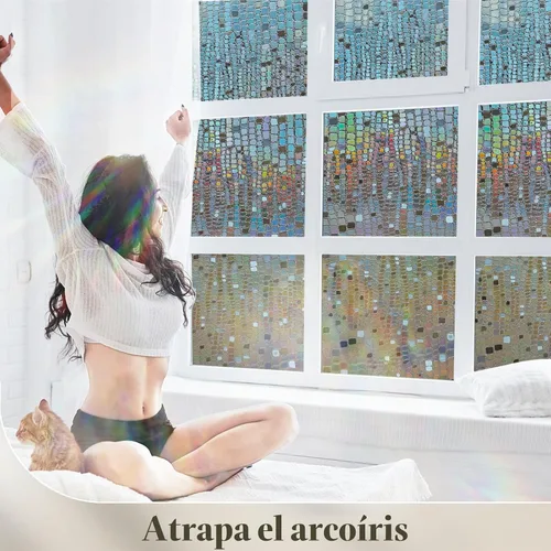 Vista 2 de Película de privacidad para ventana, películas de vidrio manchado para ventana 3D arco iris decorativas, adhesivo estático, tinte de ventana Arco