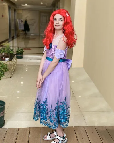 Vista 6 de keaiyouhuo Vestido de princesa sirena 3-13T para niñas disfraz de cosplay vestido de fiesta de cumpleaños peluca roja