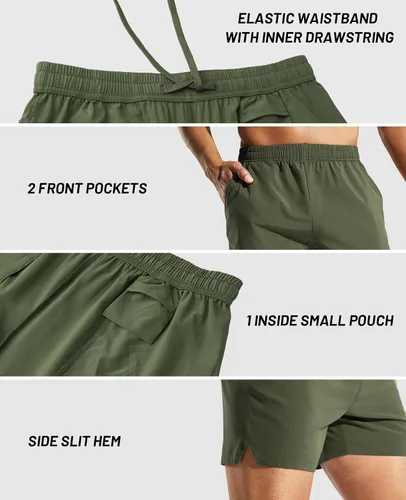 Vista 4 de MIER Pantalones cortos deportivos para correr de 5 pulgadas para hombre con bolsillos, de secado rápido, ligeros, pantalones cortos de entrenamiento