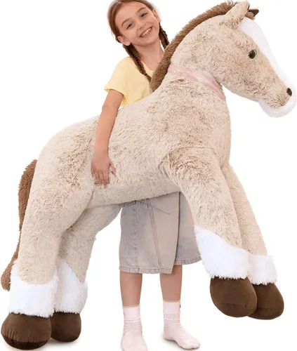 Vista 24 de Tezituor Animales de peluche gigantes de caballo negro de 47 pulgadas, poni de peluche grande realista de 4 pies para niños y niñas, almohada