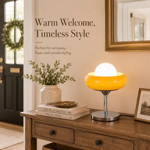 Vista 2 de Lámpara de mesa de cristal naranja quemado con huevo de tarta de huevo, luz de escritorio cromada con pantalla de globo, accesorio de iluminación