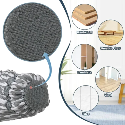 Vista 6 de Trapeador giratorio para limpieza de suelos, trapeador de microfibra de mango largo con almohadilla superior para cocina, madera dura, restaurante