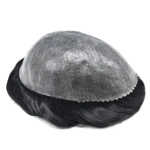 Vista 6 de Toupee para hombres de piel fina inyección de PU unidad de peluca para hombre, pieza de cabello humano natural real, sistema de reemplazo