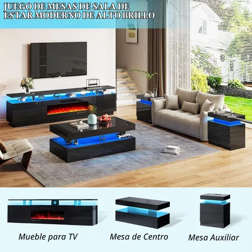 Vista 8 de AMERLIFE Mesa de centro LED de alto brillo de 40 pulgadas con Negro