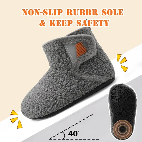 Vista 4 de BARERUN Pantuflas para niños y niñas, zapatos de casa para bebés, botines de invierno de felpa acogedora para niños, pantuflas cálidas y ligeras