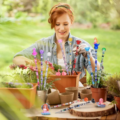 Vista 6 de Kit de 158 piezas de varitas de hadas de bricolaje para jardín, múltiples esquemas de color con cuentas europeas, cristales y puntas de diamante