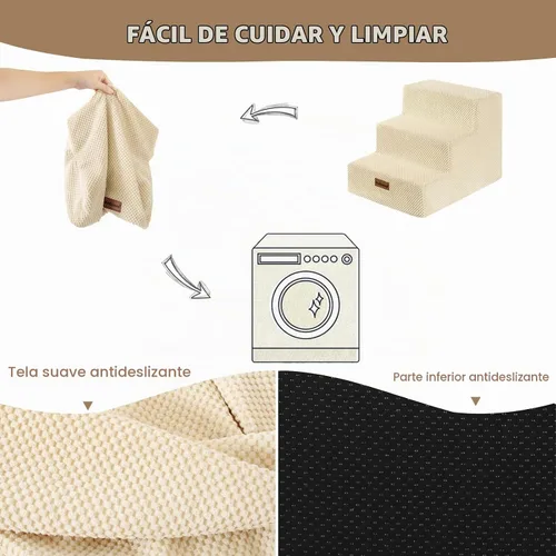 Vista 7 de Aodisman - Escaleras para perros y gatos pequeños, escalones de 3 escalones para mascotas para sofá y cama Beige