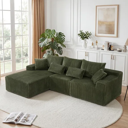Vista 38 de Sofá modular sin hueso de 95 pulgadas, en forma de L con diván, tapicería de pana suave, asiento profundo, moderno y cómodo sofá para sala de estar