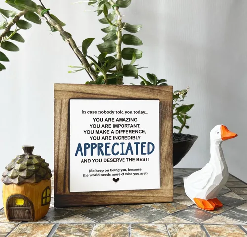 Vista 4 de Cartel inspirador, caja de placas de madera, decoración de escritorio, decoración de mesa para oficina en casa, letrero de madera inspirador