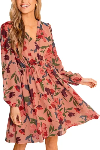 Vista 14 de CUPSHE Vestido floral de otoño para mujer, estilo bohemio, para vacaciones Borgoña Ditsy