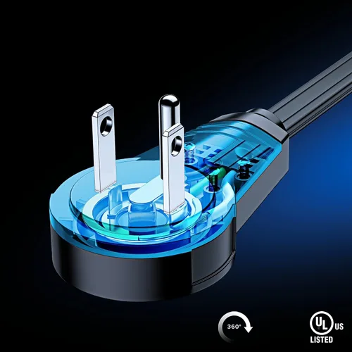 Vista 2 de Maximm Cable de extensión de 1 pie con puertos USB, enchufe plano giratorio 360, 3 salidas (2 puertos USB), conectado a tierra (negro)