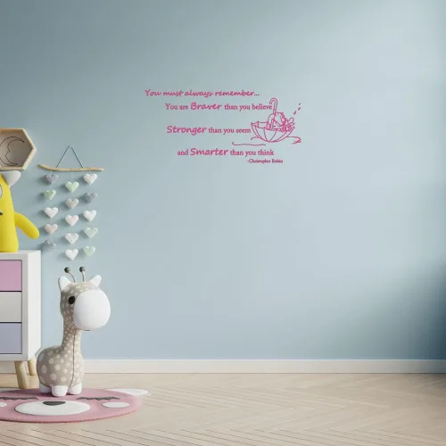 Vista 7 de Wall Decals Quote Winnie Pooh Braver Stronger Smarter Vinyl Sticker Baby Boy Girl Bedroom Nursery Home Decor L343 (56in x 26in, white)
