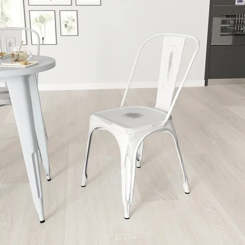 Vista 17 de Merrick Lane Banks - Silla apilable de comedor, marco de metal azul antiguo, acabado con recubrimiento en polvo envejecido, respaldo de listones