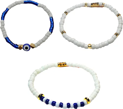 Vista 13 de Juego de 3 pulseras de cuerda elástica de santería de ojo malvado hechas a mano Obatala Oshun Yemaya Orula Elegua Oya Ogun Ochosi Shango Babalu Aye