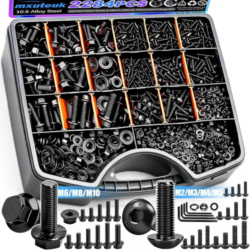 Vista 19 de mxuteuk Juego de tornillos M5 de 185 piezas, kit de tuercas, pernos y tornillos de cabeza hexagonal M5, pernos de acero de aleación de grado 12.9