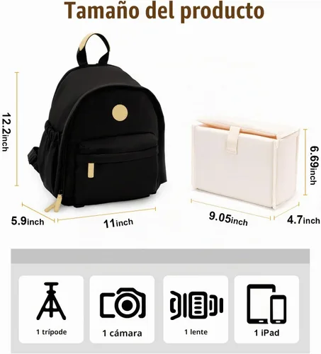 Vista 8 de Cwatcun Mochila para cámara pequeña para mujer, bolsa de cámara réflex digital de moda con correa de trípode, compartimento para laptop y divisores