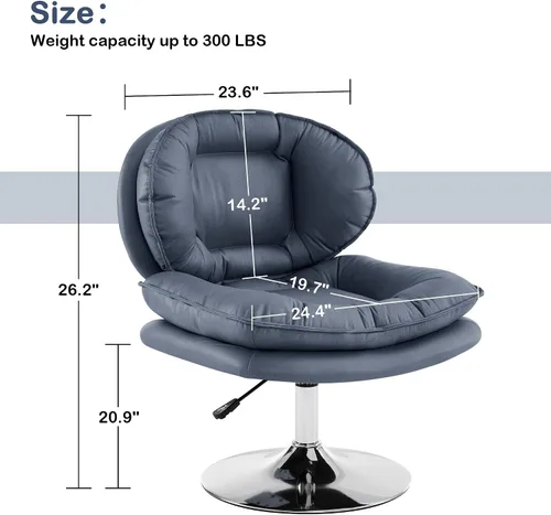 Vista 3 de MCombo Silla giratoria sin brazos con ajuste de altura, silla de tocador tapizada de tela tecnológica con base redonda de metal y asiento de doble