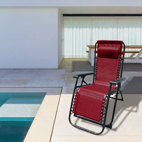 Vista 4 de Marbueno Tumbona Plegable Acero Con Cojin Jardin y Piscina 90X66X108 cm Gravedad Cero Burdeos 10010