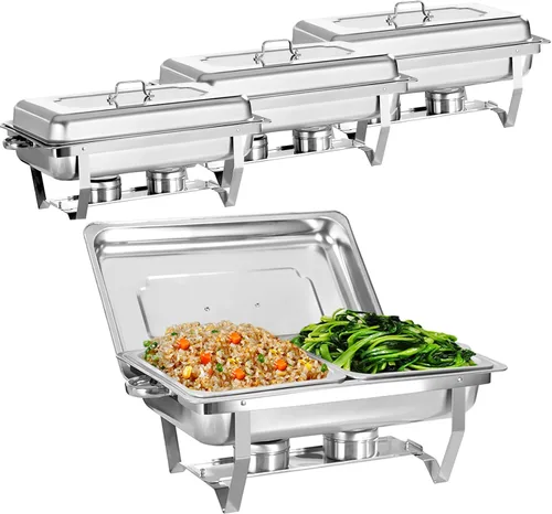 Vista 8 de Juego de 2 Platos Calentadores de Acero Inoxidable de Tamaño Completo de 8 Cuartos de Galón para Buffet, Juego de Calentador Rectangular Plateado