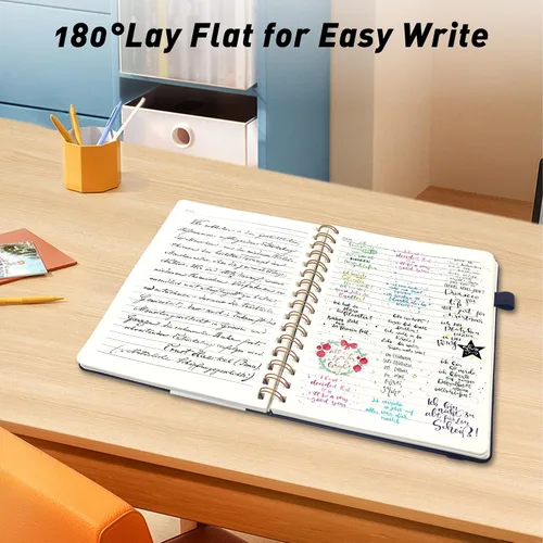 Vista 3 de LEAGIM Cuaderno rayado en espiral para mujeres y hombres, cuaderno de tapa dura con rayas universitarias para trabajo y toma de notas, diarios