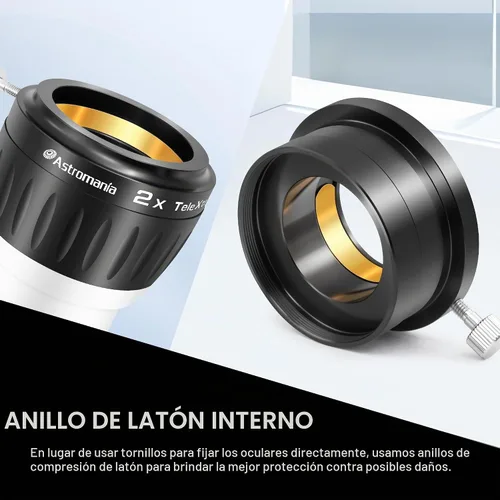 Vista 6 de Astromania Barlow Lens 2x, 2 pulgadas, 4 elementos totalmente multicapa de metal de alta potencia, accesorio de telescopio con anillo interno
