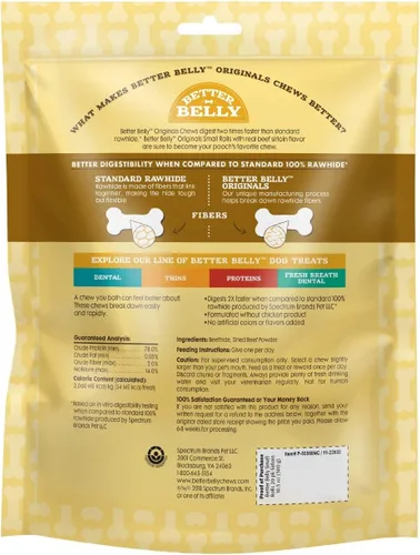 Vista 2 de Better Belly Originals, Sabor a Solomillo de Ternera Real, Rollos Pequeños, Masticables para Perros, 20 Unidades (P-50050NC)