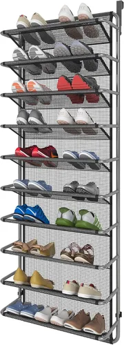 Vista 6 de Zapatero de 10 niveles sobre la puerta, organizador de zapatos colgante para almacenamiento de zapatos, zapatero de puerta para armario, despensa