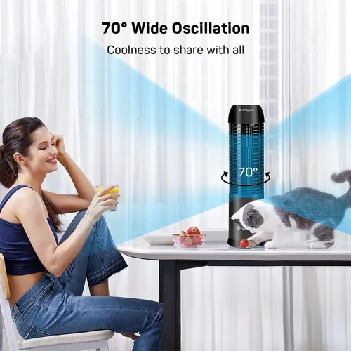 Vista 5 de DR.PREPARE Ventilador de torre pequeña de 16 pulgadas, 3 velocidades con temporizadores, ventilador oscilante de 70° para interiores, ventiladores