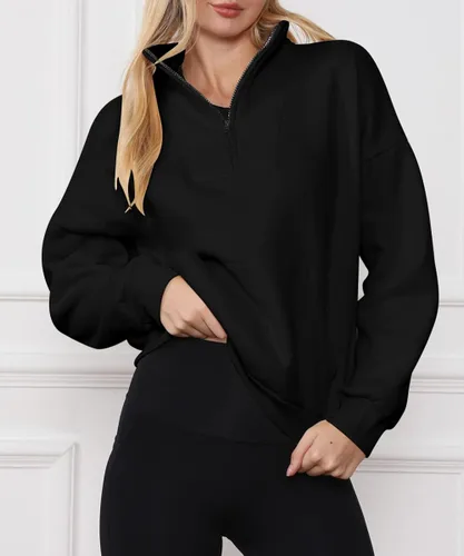 Vista 5 de Trendy Queen Sudaderas con media cremallera para mujer, sudaderas de forro polar de gran tamaño, sudaderas con capucha para adolescentes y niñas