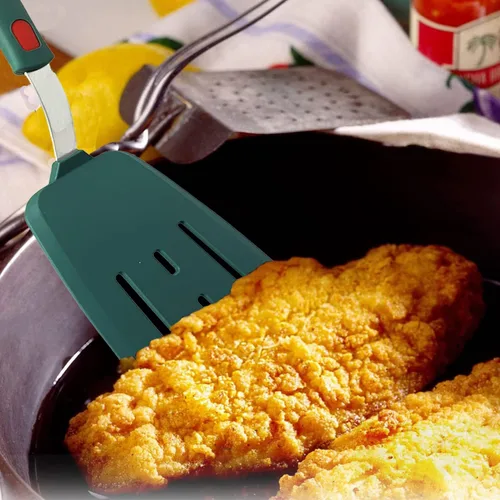 Vista 9 de Juego de 2 espátulas de silicona para utensilios de cocina antiadherentes, espátulas redondas de ángulo ranurado para panqueques de 600 °F