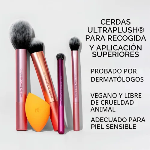 Vista 8 de Real Techniques Juego de 5 Piezas Everyday Essentials de Brochas de Maquillaje, Incluye 4 Brochas y Esponja de Maquillaje, Para Base, Rubor