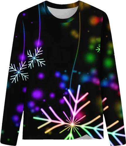 Vista 5 de Women'S Sweatshirt Shirts Funny Christmas Pattern Printed Pullover Lightweight Comfy Sweater Drop Shoulder Fall Tops Novedad Recent Orders Black